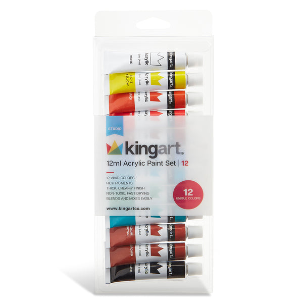 KINGART® PRO Artist Acrylic Paint, 12ml (.4oz), Set of 24 Unique Colors
