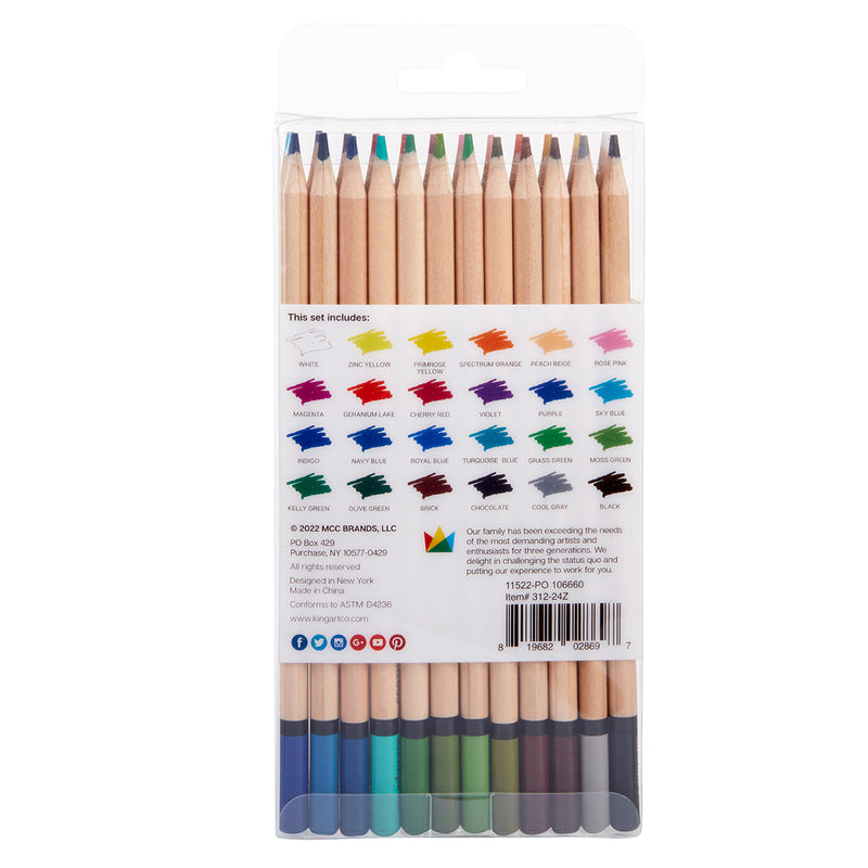 KINGART® Soft Core Colored Pencils Set of 24 Unique Vibrant Colors - Studio - KINGART®