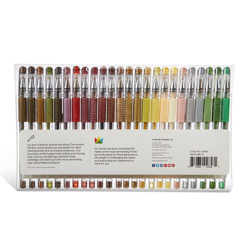 KINGART® Soft Grip Earth Tone Gel Pens, XL 2.5mm Ink Cartridge, Set of 24 Unique Colors - KINGART