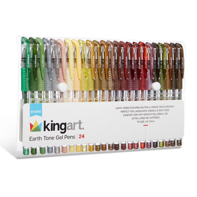 KINGART® Soft Grip Earth Tone Gel Pens, XL 2.5mm Ink Cartridge, Set of 24 Unique Colors - KINGART