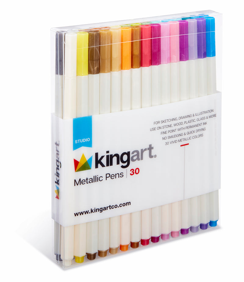 KINGART® Studio Metallic Marker Pens, Fine Point, Set of 30 Unique Opaque Colors - Studio - KINGART