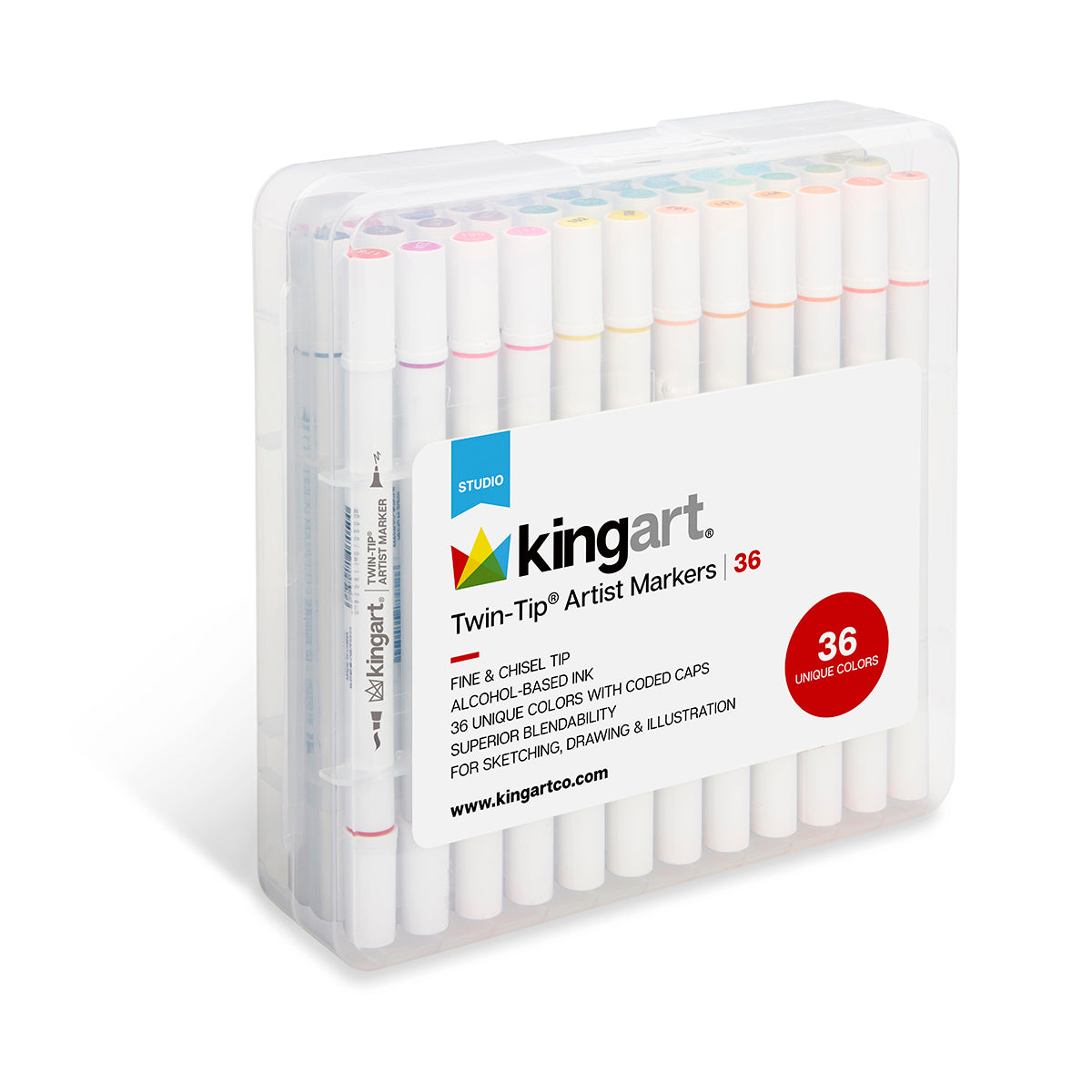 Kingart Studio Twin-Tip Brush & Ultra Fine Markers, Carrying Case, Set of 12 Unique Colors