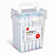KINGART® PRO Double-Ended Sketch Markers, Pastel Color Palette, Chisel & Fine Tip, Alcohol-Based Ink, Storage Case, Set of 24 - KINGART