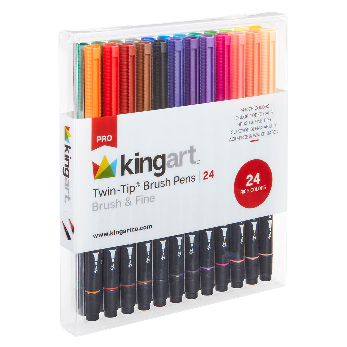 KINGART® PRO Twin-Tip™ 445 Series Brush Pen Art Markers, Set of 24