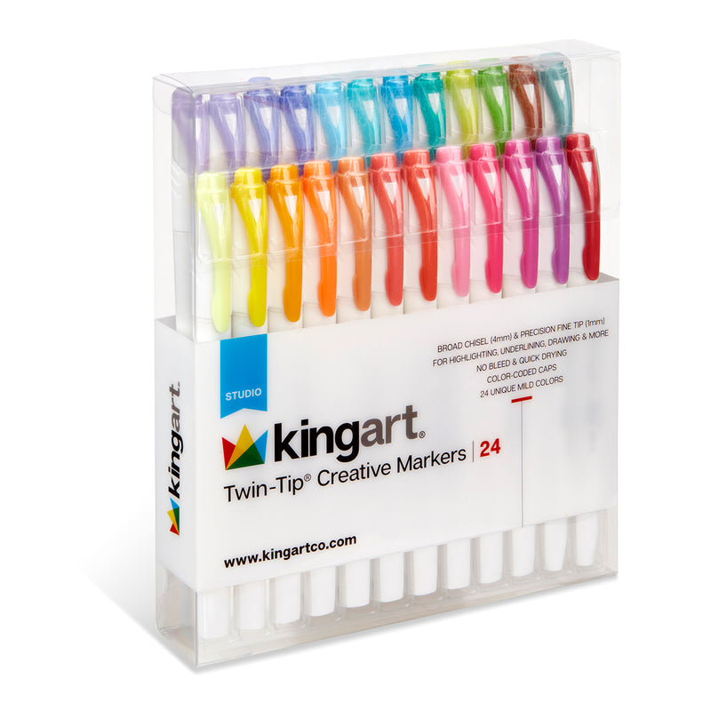 KINGART® Twin-Tip Creative Highlighters, Set of 24 Unique Colors - KINGART