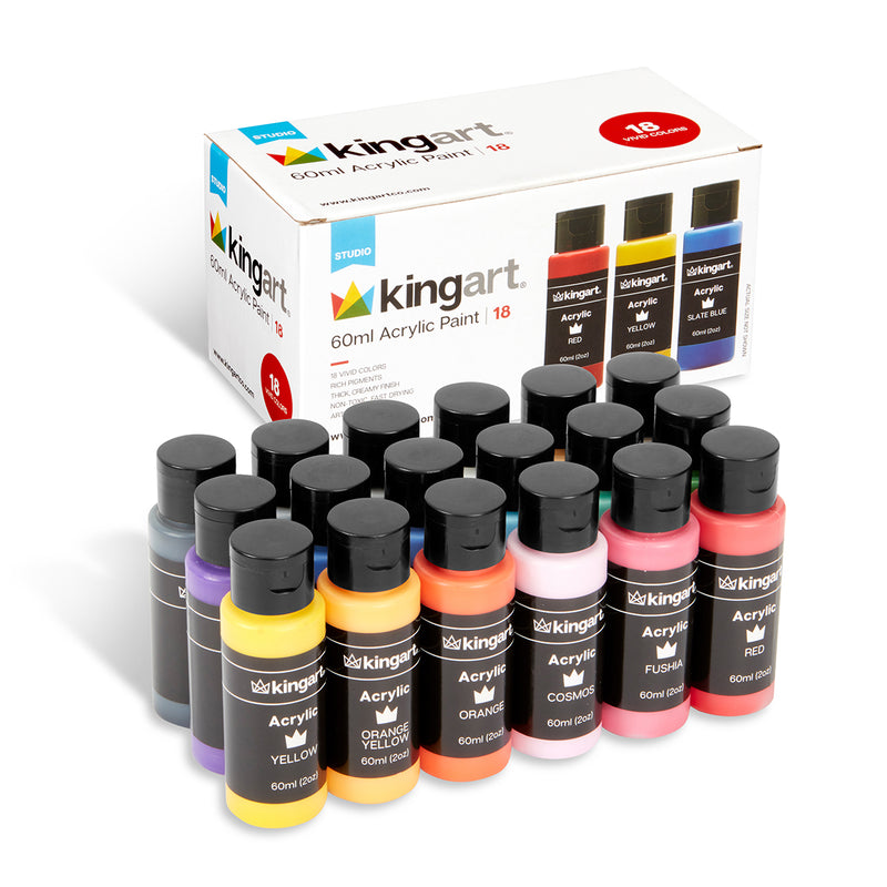 KINGART® Studio Acrylic Craft Paint, 60ml Bottle, Set of 18 Vibrant Colors - KINGART