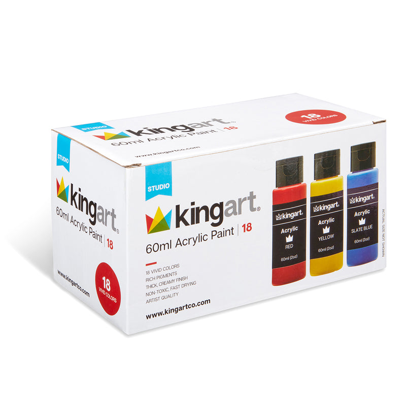 KINGART® Studio Acrylic Craft Paint, 60ml Bottle, Set of 18 Vibrant Colors - KINGART
