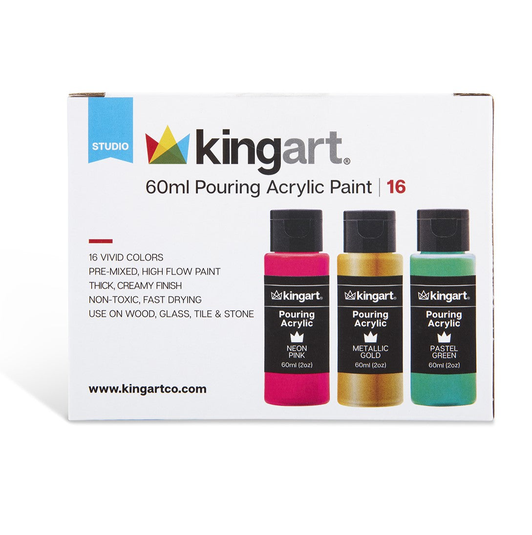 KINGART PRO Metallic Acrylic Paint, 22ml (0.74oz) Set of 24 Rich Pigment,  Shimmery Colors 