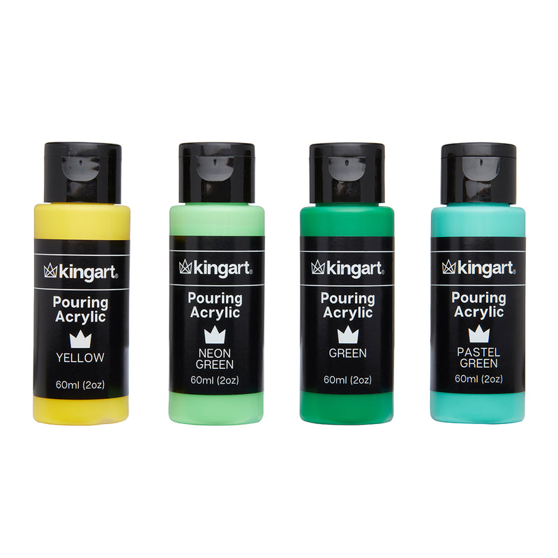 KINGART® Pouring Acrylic Paint, 60ml (2oz) Bottle, Pre-Mixed Ready to Pour, Set of 16 Unique Colors - KINGART