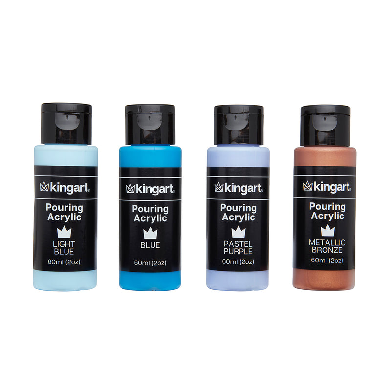 KINGART® Pouring Acrylic Paint, 60ml (2oz) Bottle, Pre-Mixed Ready to Pour, Set of 16 Unique Colors - KINGART