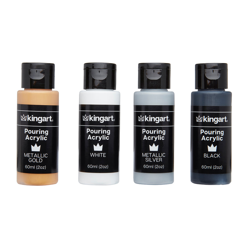 KINGART® Pouring Acrylic Paint, 60ml (2oz) Bottle, Pre-Mixed Ready to Pour, Set of 16 Unique Colors - KINGART