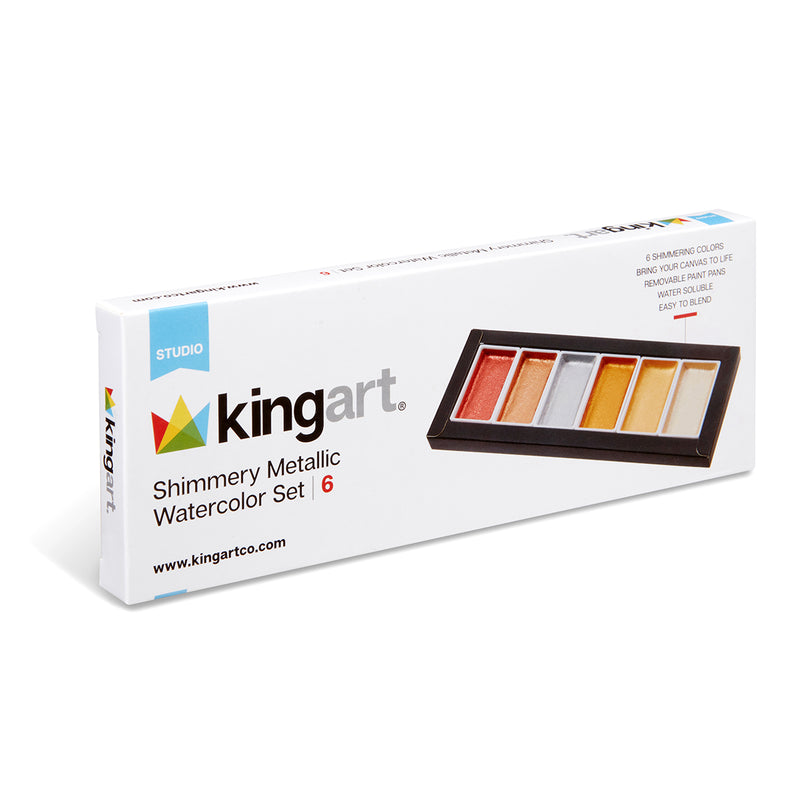 KINGART® Studio Metallic Watercolor Paint, Set of 6 Shimmery Colors - KINGART
