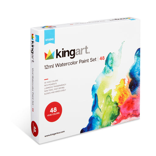 KINGART® Studio Watercolor Paint, 12ml (.4oz), Set of 48 Unique Colors - KINGART