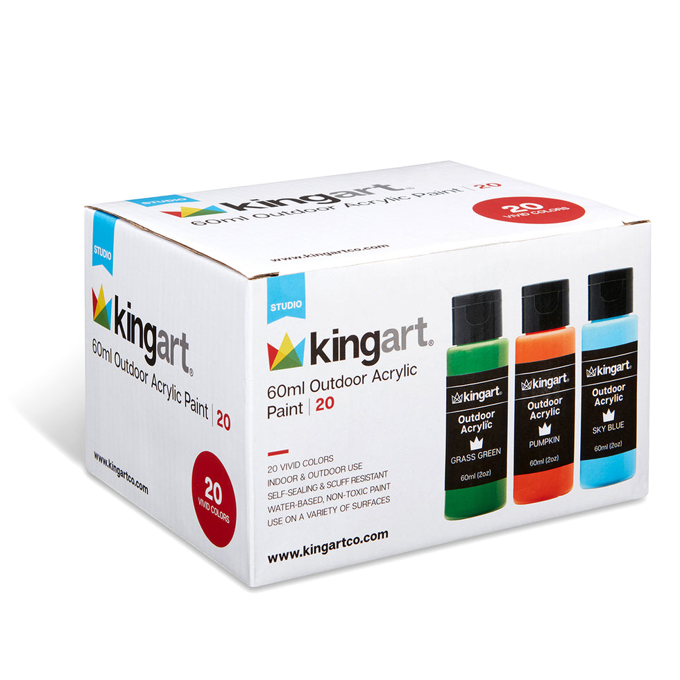 KINGART® Outdoor Waterproof Acrylic Paint, 60ml (2oz) Bottle, Set of 20
