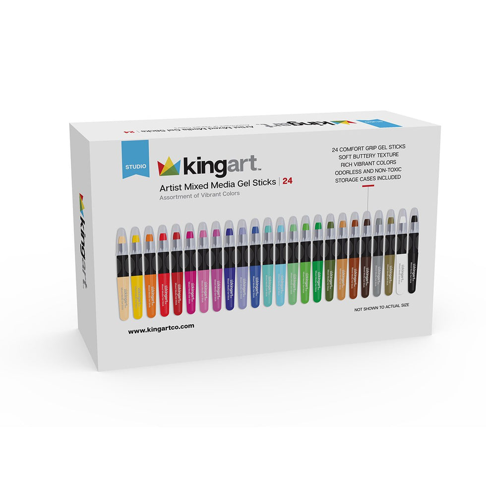 KINGART® Gel Stick Artist Mixed Media Watercolor Crayons, Set of 24