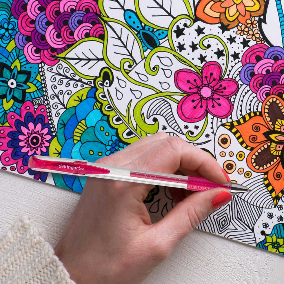 KINGART® Soft Grip Glitter Gel Pens, 2.0mm Ink Cartridge, Set of 30 Unique Colors KINGART