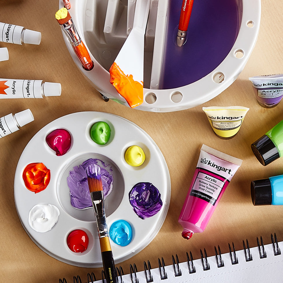KINGART® Round Brush Tub with Built In 9Well Palette KINGART