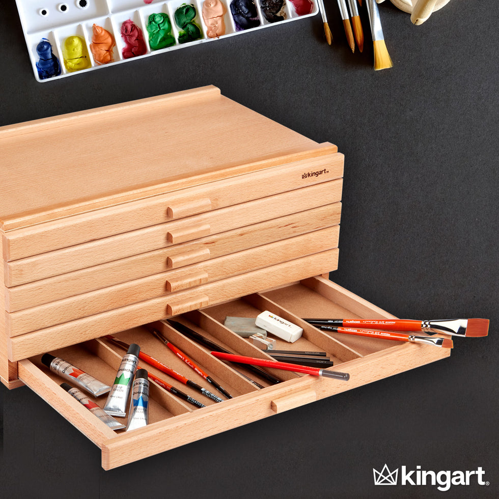 KINGART® Studio Wooden Artist Storage Box, 6Drawer, Designed Storage