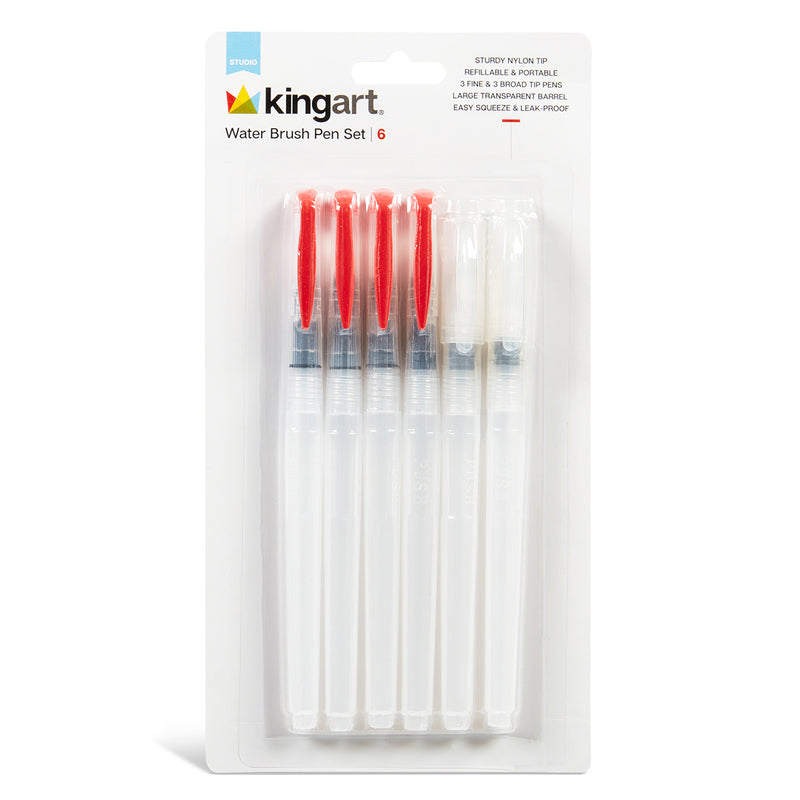 KINGART® Studio Water Brush Pens, Set of 6 - KINGART