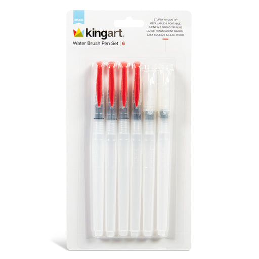 KINGART® Studio Water Brush Pens, Set of 6 - KINGART