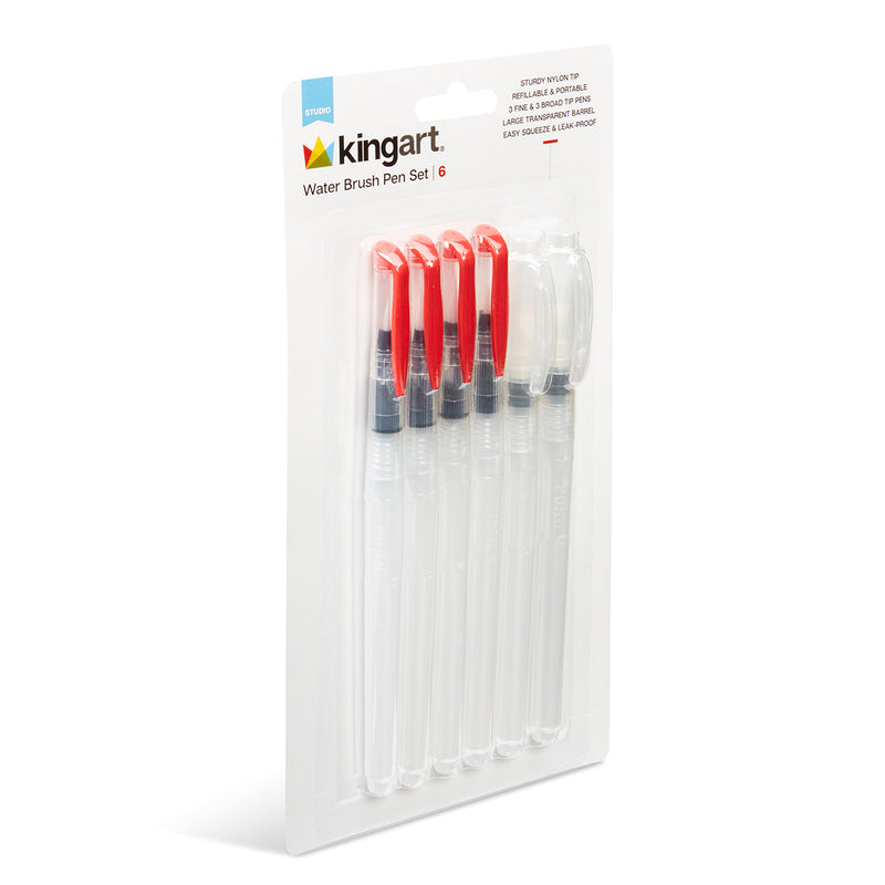 KINGART® Studio Water Brush Pens, Set of 6 - KINGART