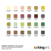 KINGART® Soft Grip Earth Tone Gel Pens, XL 2.5mm Ink Cartridge, Set of 24 Unique Colors - KINGART