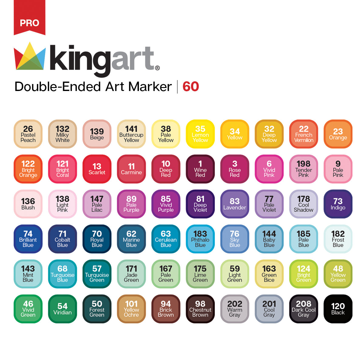 KINGART® PRO DoubleEnded Art Alcohol Markers, 60 Colors with Both Fine