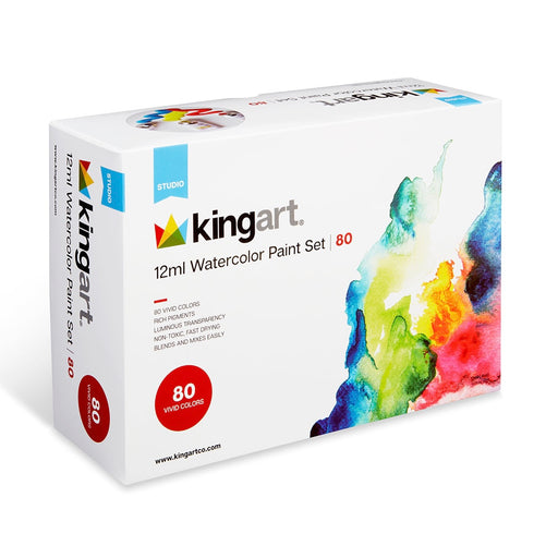 KINGART® Studio Watercolor Paint, 12ml (.4oz), Set of 80 Unique Colors - KINGART