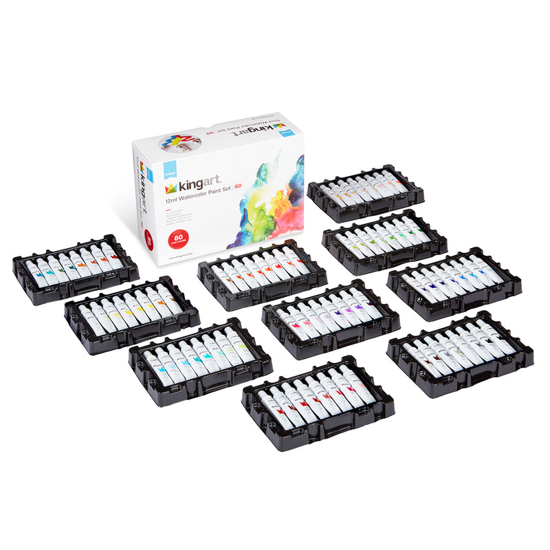 KINGART® Studio Watercolor Paint, 12ml (.4oz), Set of 80 Unique Colors - KINGART