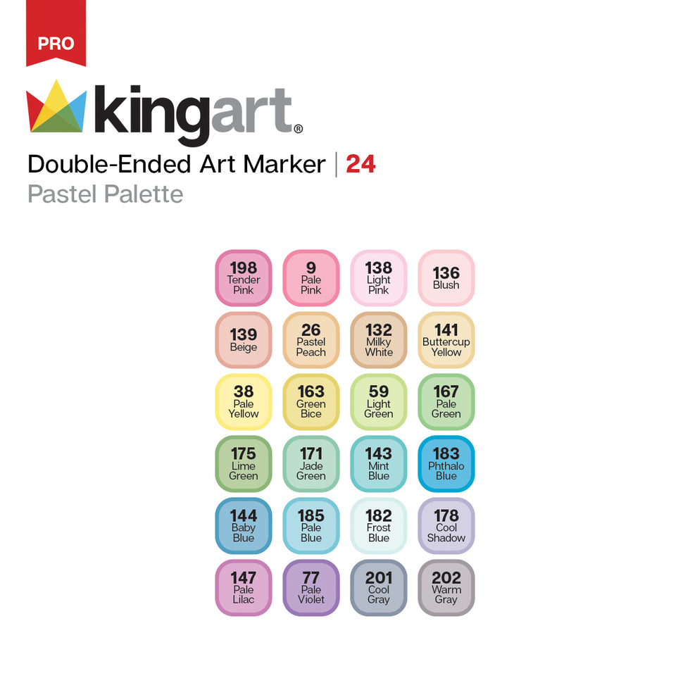 KINGART® PRO DoubleEnded Art Alcohol Markers, 24 Pastel Palette Colors with Both Fine & Chisel