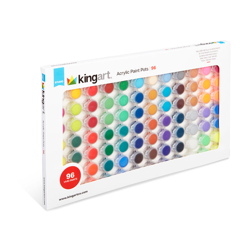 KINGART® Studio Acrylic Paint Pots, 2.9ml, 96 PC. (48 Colors) - KINGART