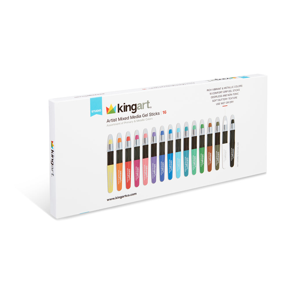 KINGART® Gel Stick Artist Mixed Media Watercolor Crayons, Set of 16