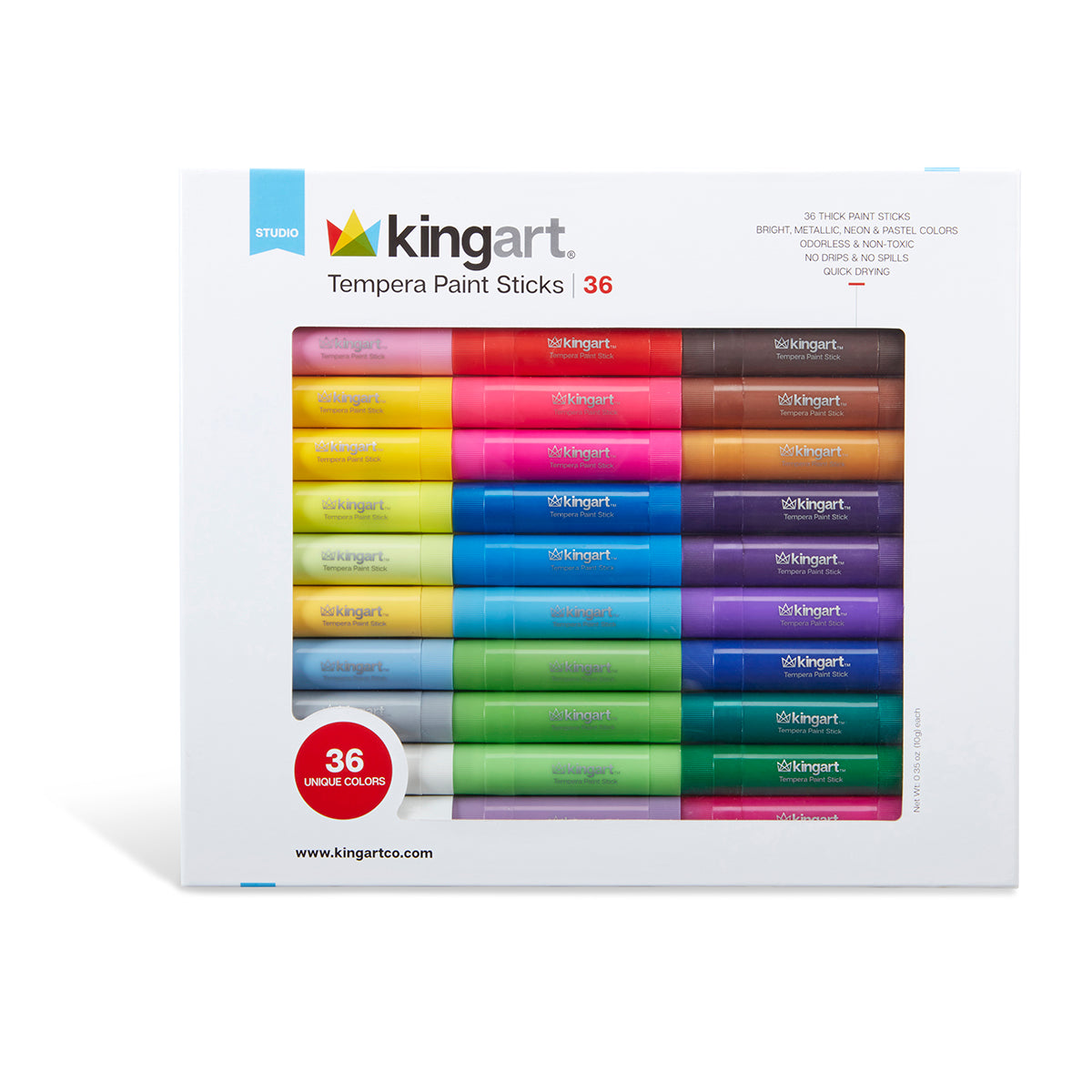 KINGART 575-12 - Tempera Paint Sticks - 12 Unique Colors - Hub Hobby