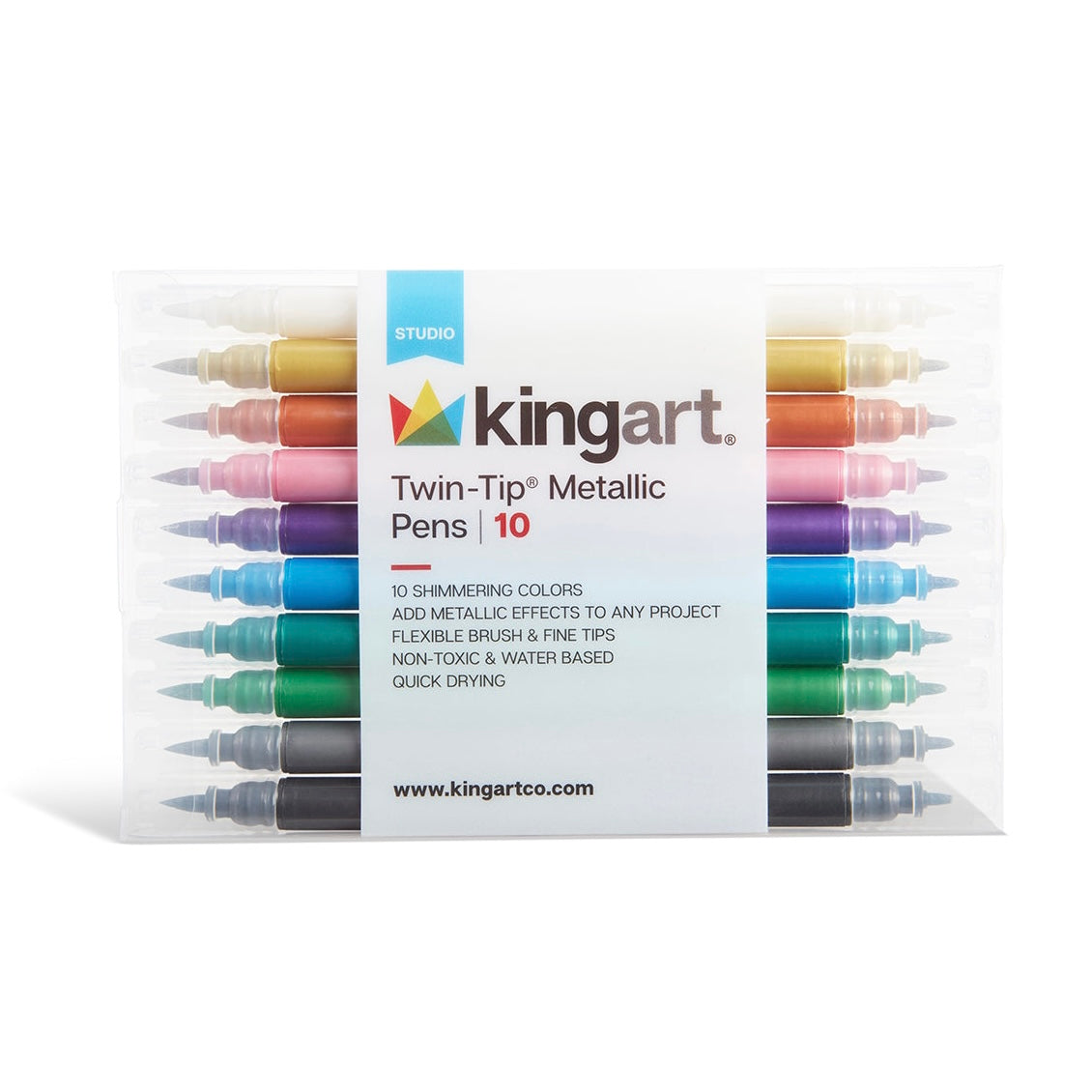 KingArt KINGART Markers, Colors and Blender, Set of 10 Dual Tip Brush Pens,  Assorted Obsidian 10 Piece