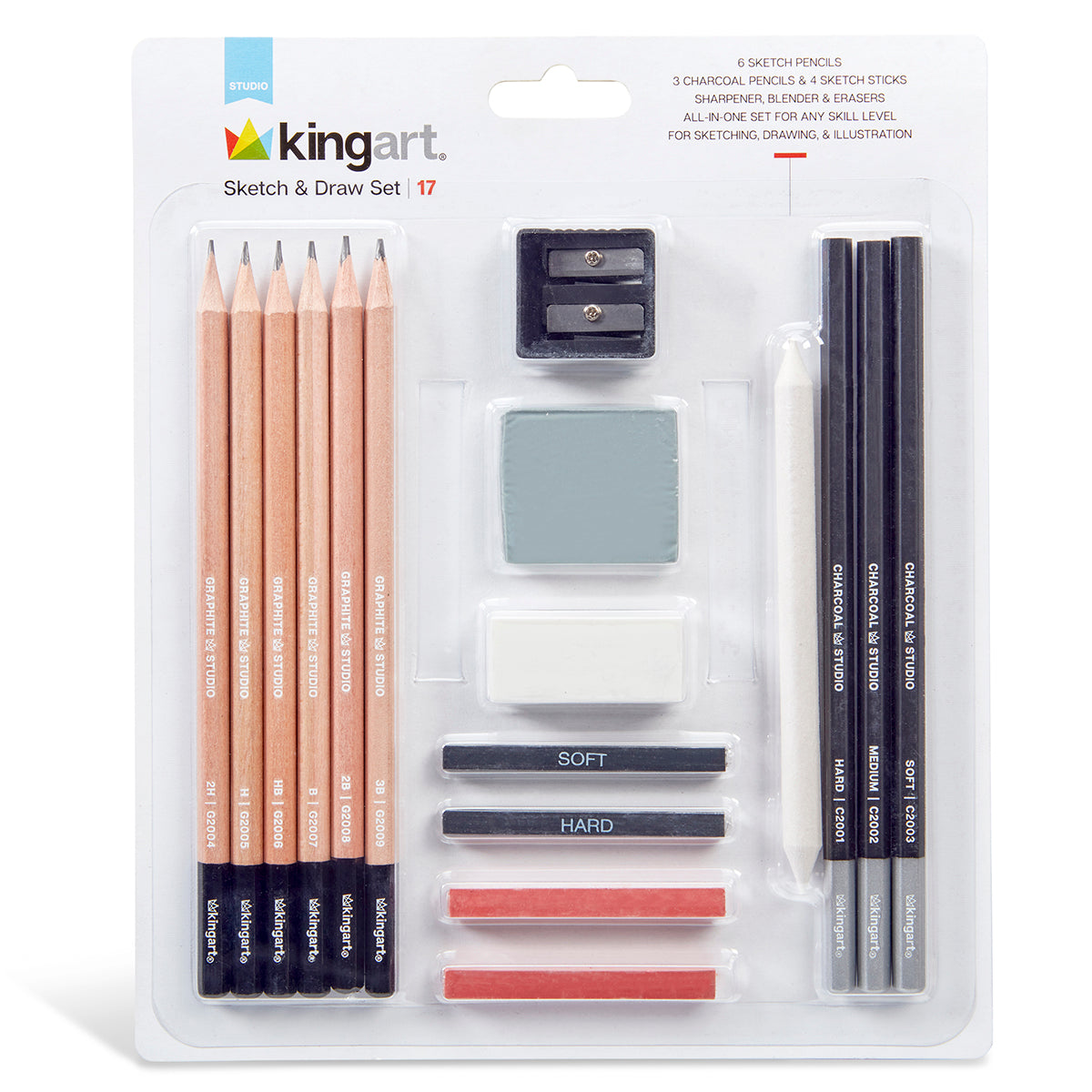KINGART® Sketching & Drawing Pencil Kit, Set of 16