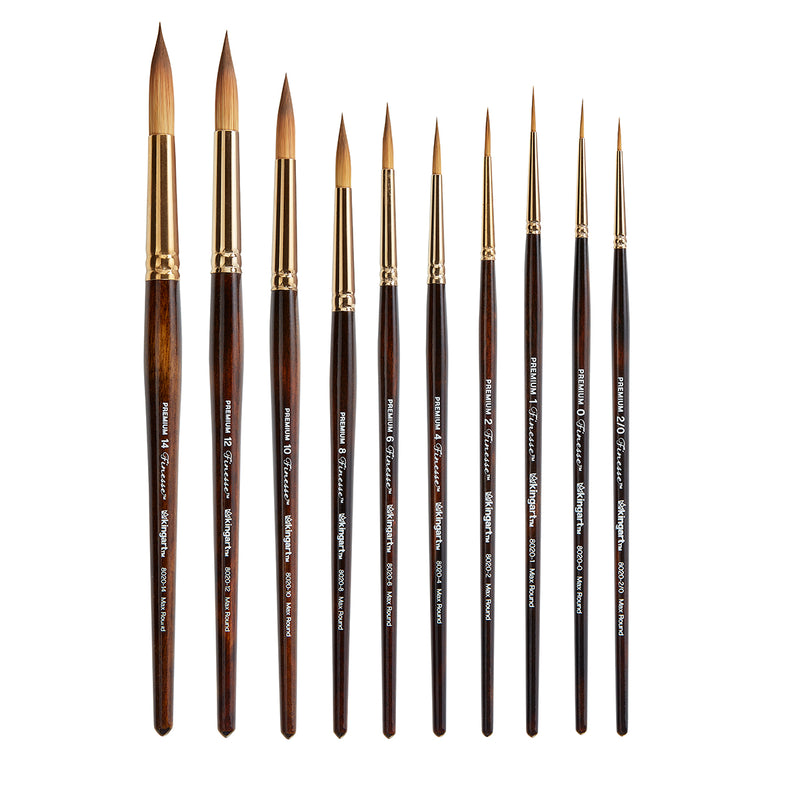 KINGART® Finesse™ Kolinsky Sable Synthetic Blend Brushes, Gift Box, Set of 10 - KINGART