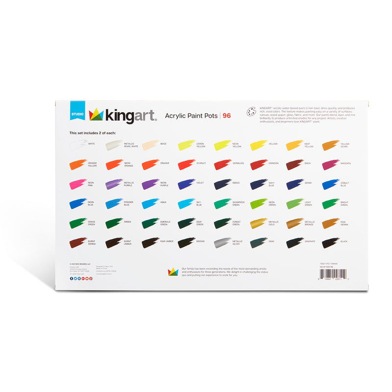 KINGART® Studio Acrylic Paint Pots, 2.9ml, 96 PC. (48 Colors) - KINGART