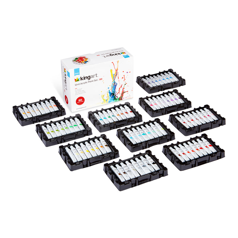 KINGART® Studio Acrylic Paint, 12ml (.4oz), Set of 80 Unique Colors - KINGART