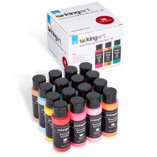 KINGART® Pouring Acrylic Paint, 60ml (2oz) Bottle, Pre-Mixed Ready to Pour, Set of 16 Unique Colors - Studio - KINGART