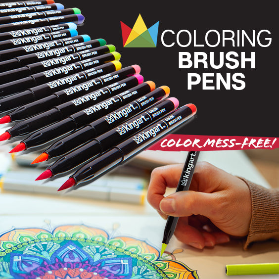 KINGART® PRO Coloring Brush Pen Watercolor Markers, 48 Vivid Colors with Blendable Ink for Fine, Medium, or Bold Brush Strokes - Pro - KINGART®