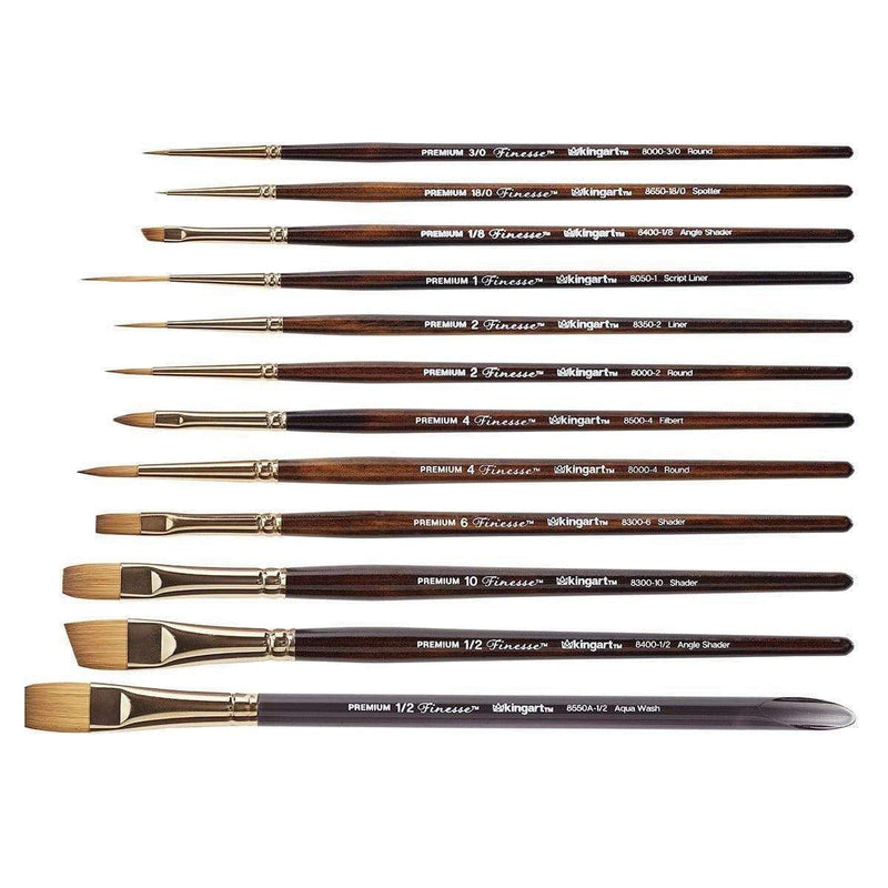 KINGART® Finesse™ Kolinsky Sable Synthetic Blend Brushes, Gift Box, Set of 12 - KINGART