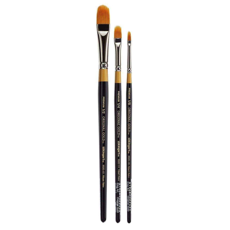 Filbert Rake Brush Original Gold® 9520 Filbert Rake™ Golden Taklon Brush Set - 3 pc — KINGART
