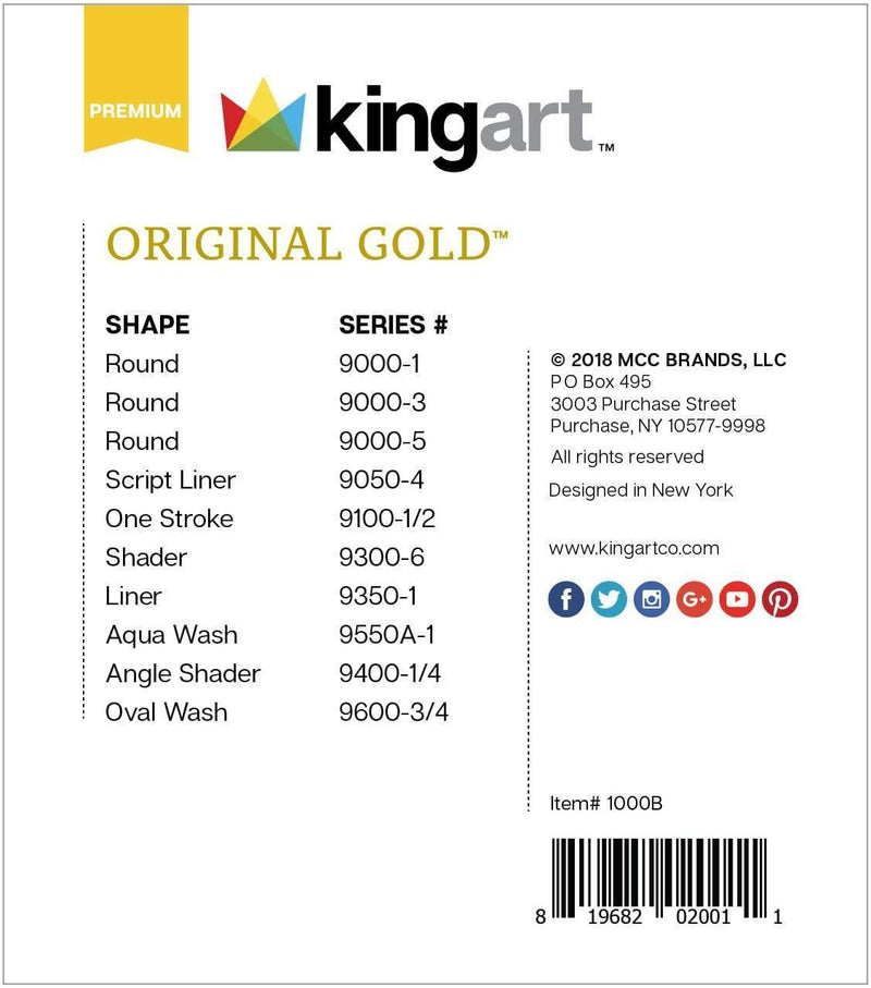 KINGART® Original Gold® Series, Golden Taklon Brushes, Gift Box, Set of 10 - KINGART