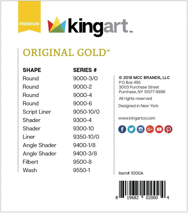 KINGART® Original Gold® Series, Golden Taklon Brushes, Gift Box, Set of 12 - KINGART