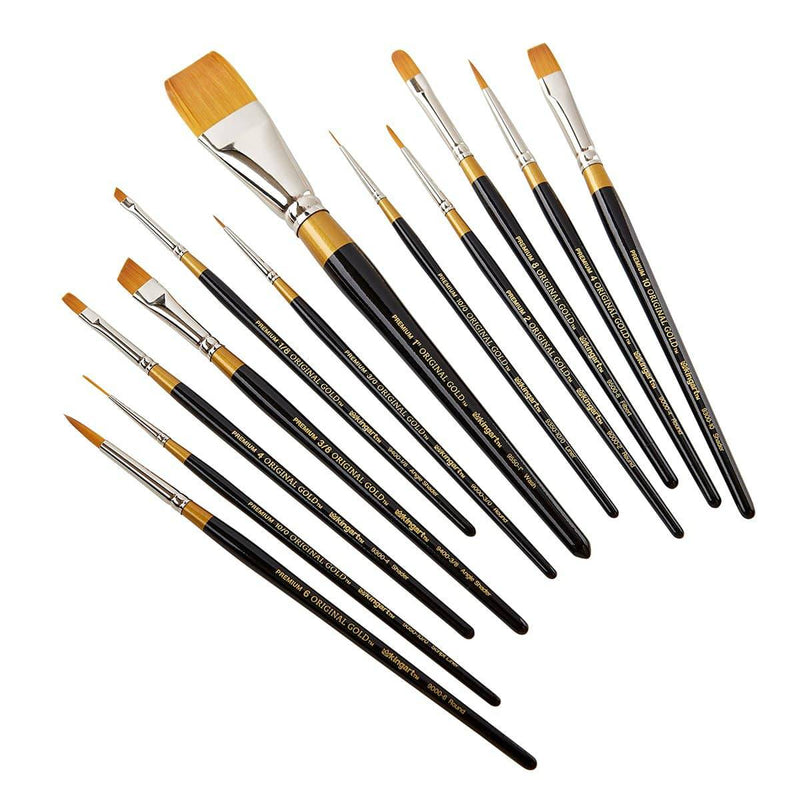 KINGART® Original Gold® Series, Golden Taklon Brushes, Gift Box, Set of 12 - KINGART