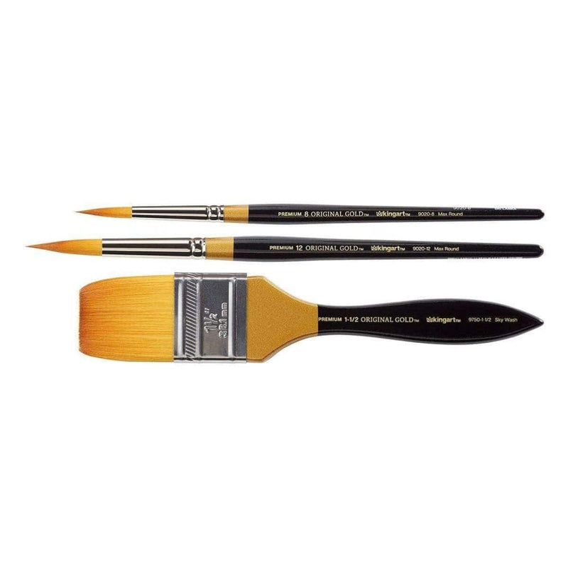 KINGART® Original Gold® Series, Golden Taklon Sky Wash & Max Rounds 3 Pc. Set - KINGART
