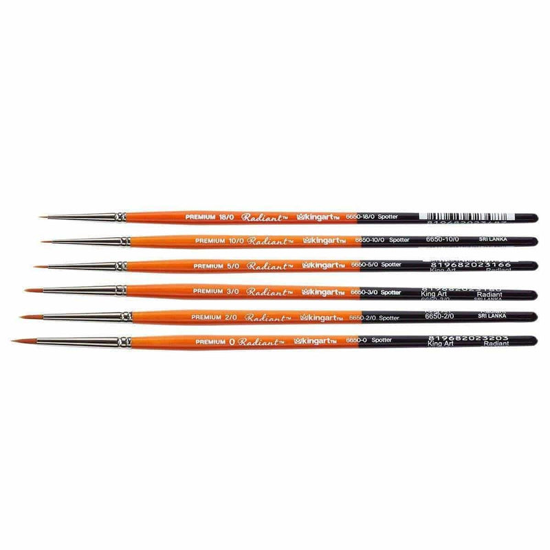 KINGART® Radiant™ Taklon Brushes, Series 6650 Spotter, Set of 6 - KINGART