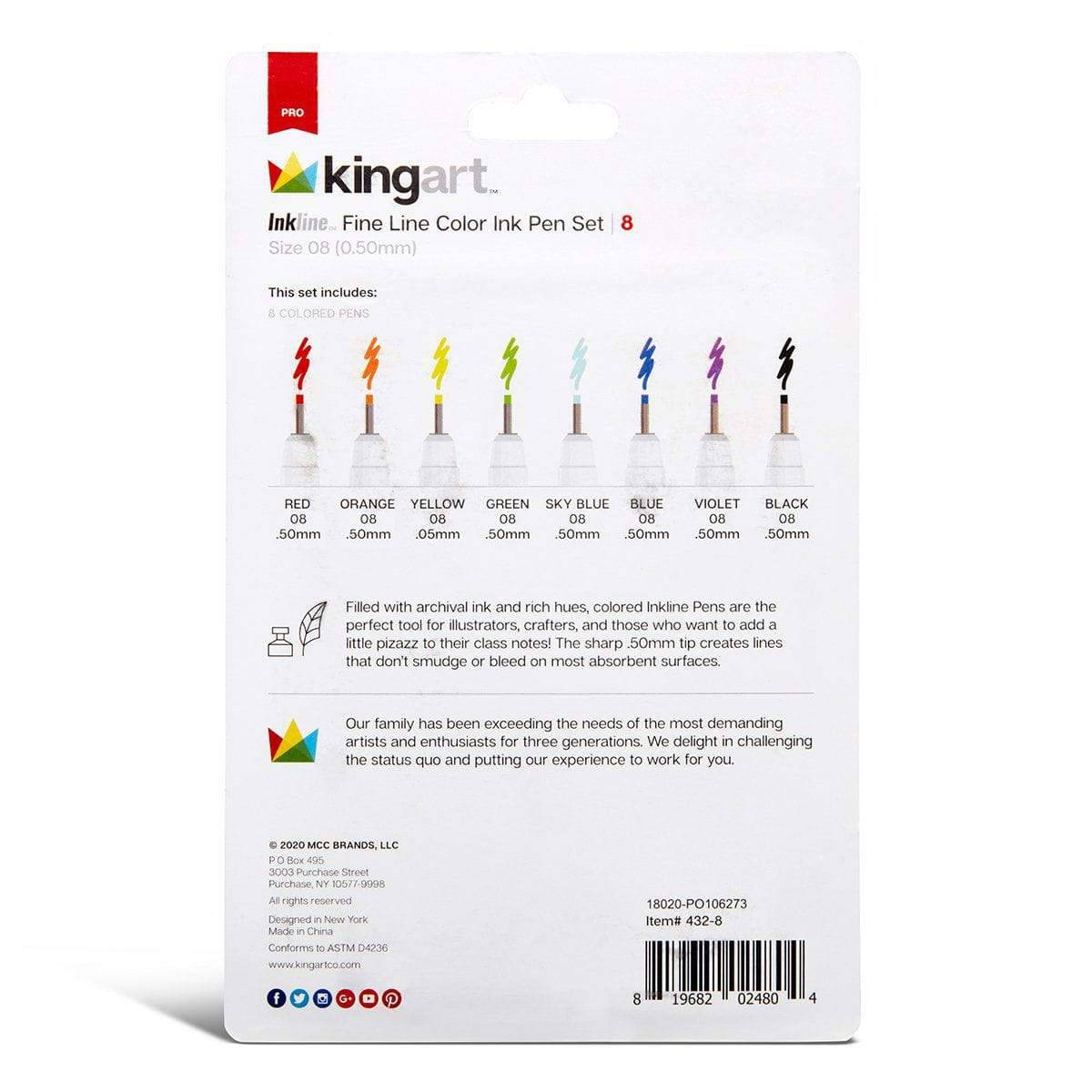 KINGART® Inkline™ Fine Line Art & Graphic Pens, Archival Japanese Ink