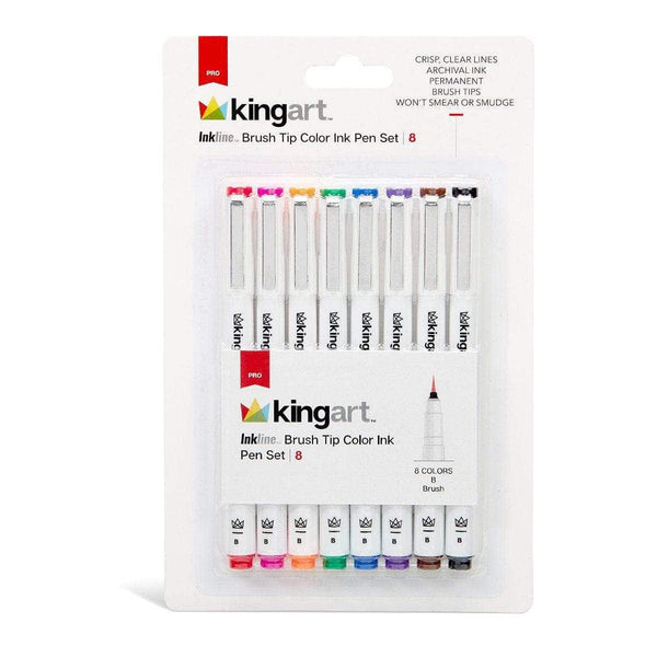KINGART Inkline Fine Line Color Ink Pens, Set of 8