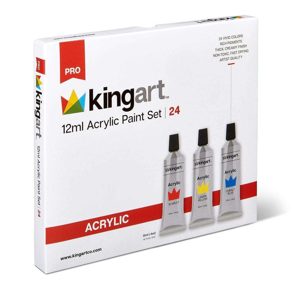 KINGART® PRO Artist Acrylic Paint, 12ml (.4oz), Set of 24 Unique Colors